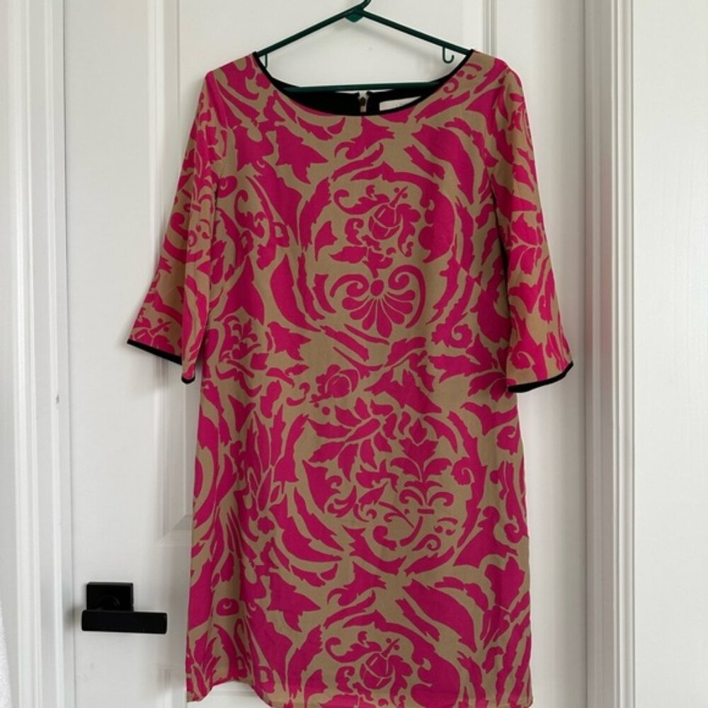 LOFT Vibrant Pink and Tan Mini Dress